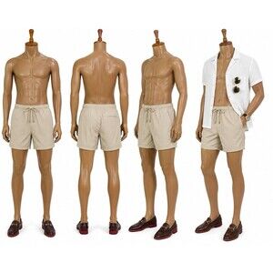 H&M Hawaiian Beach Swim Shorts Trunks Men’s Medium Beige Tan Drawstring